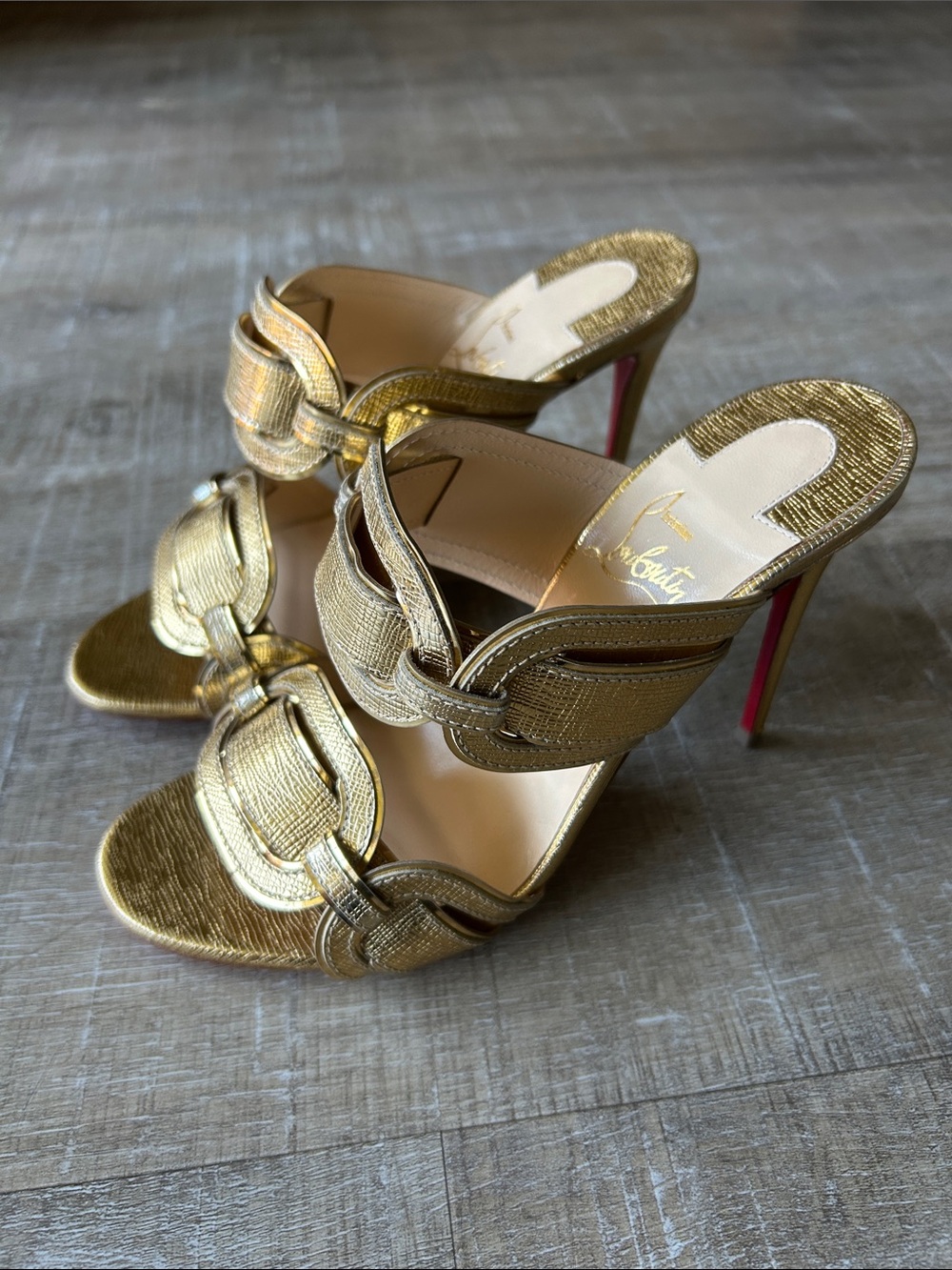 Rare Christian Louboutin Balistra 100 Lamé Specchio Gold Slides 37.5 Unworn - Picture 16 of 16